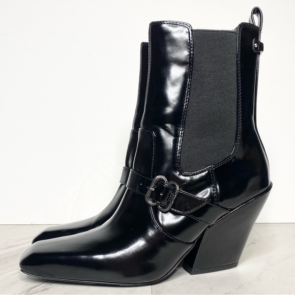 Sam Edelman Suzette Black Patent Chelsea Heeled Bootie 7 1/2 M - Picture 1 of 15